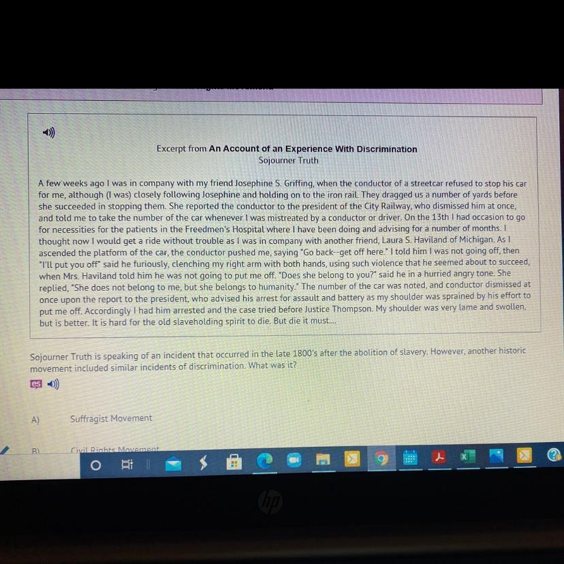 Sojourner Truth is speaking of an incident that occurred in the late 1800's after-example-1