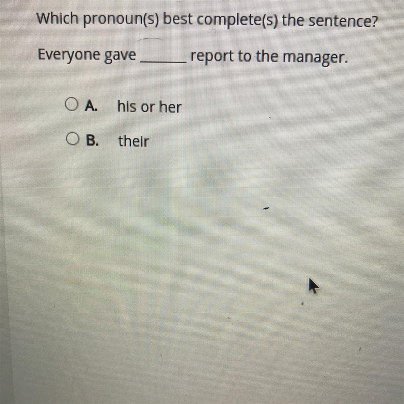 Which pronoun(s) best complete(s) the sentence? Everyone gave report to the manager-example-1