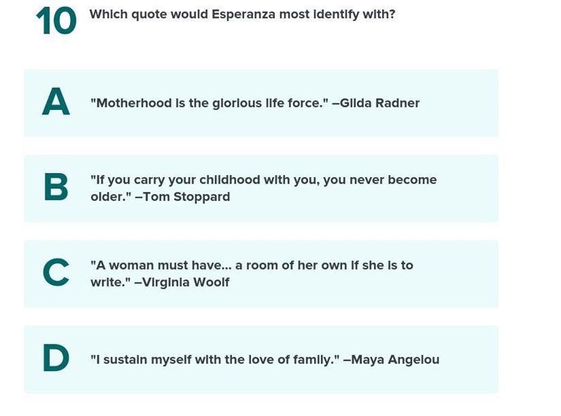 Which quote would Esperanza most identify with? the house on mango street-example-1