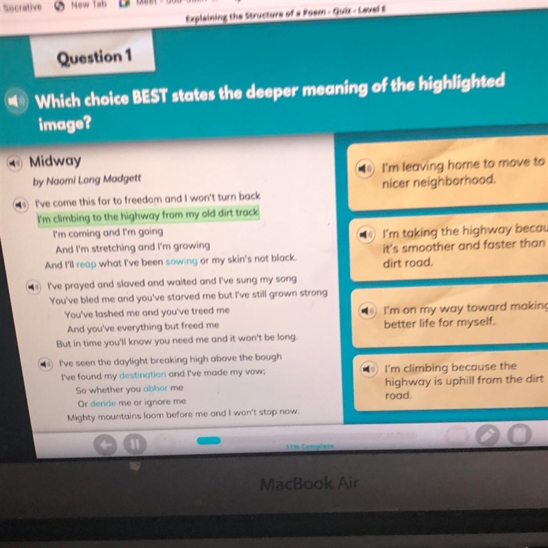 Which choice BEST states the deeper meaning of the highlighted image? I'm leaving-example-1