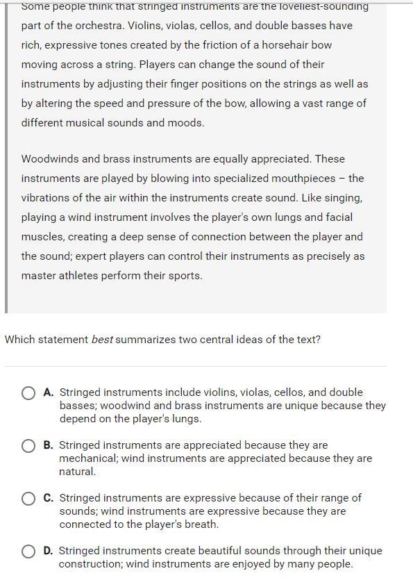 (Please help me quickly.) Which statement best summarizes two central ideas of the-example-1