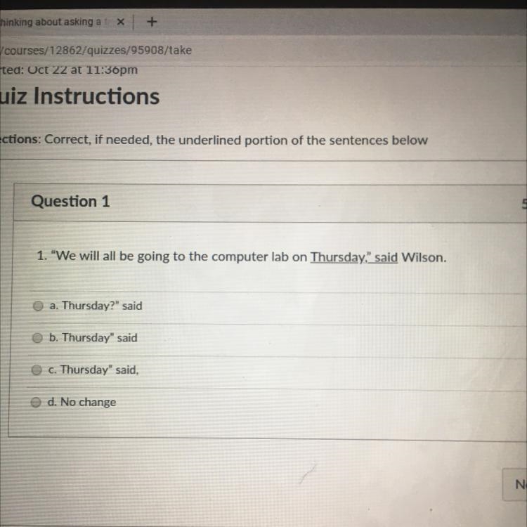 1. "We will all be going to the computer lab on Thursday," said Wilson. a-example-1