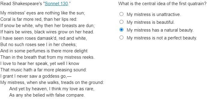 Please help for EDGE: Read Shakespeare's "Sonnet 130.” My mistress' eyes are-example-1