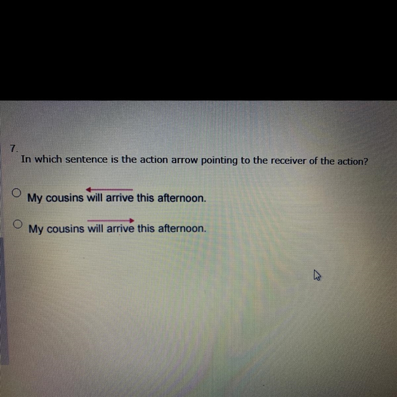 In which sentence is the action arrow pointing to the receiver of the action?-example-1