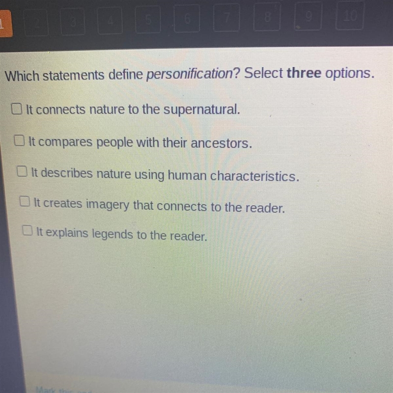 Which statement define personification? select three options-example-1