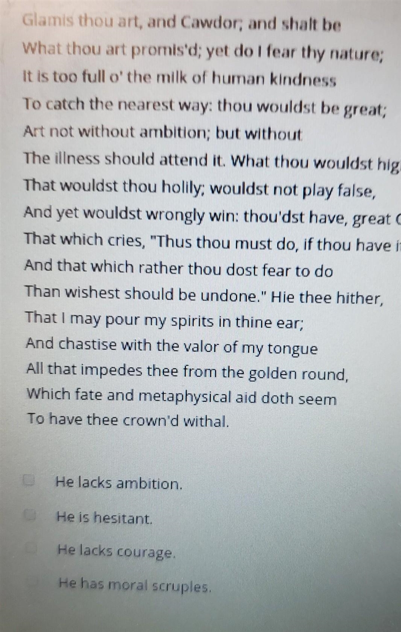 In this excerpt from act 1, scene V, of Macbeth, what does lady Macbeth imply about-example-1