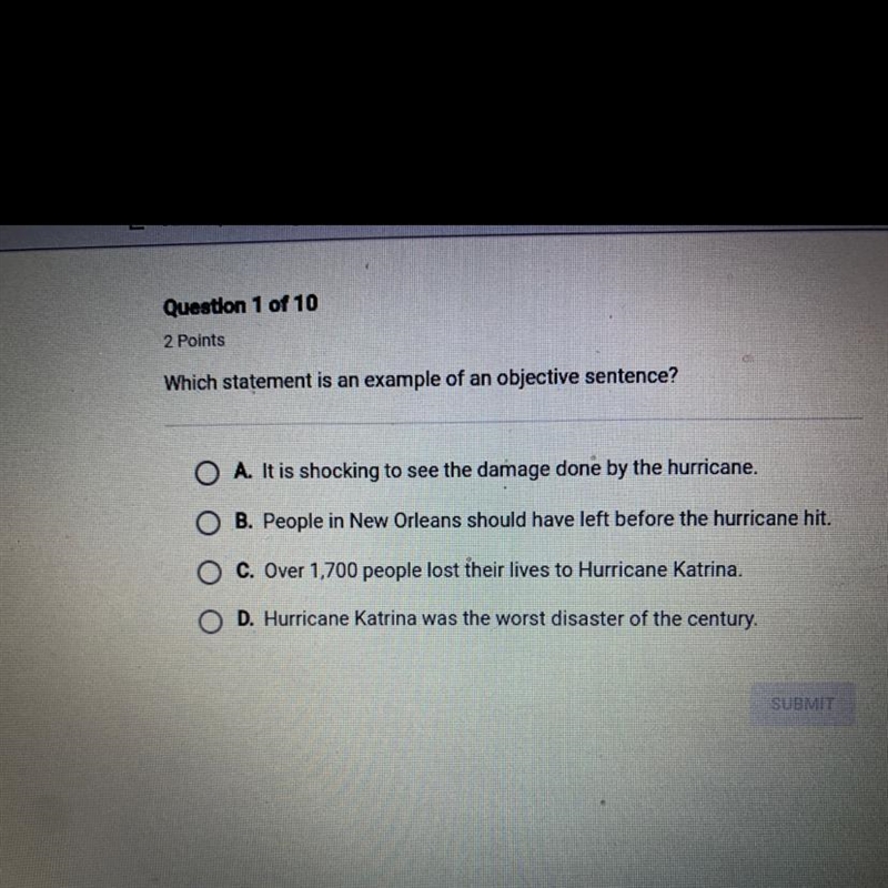 Which statement is an example of an objective sentence?-example-1