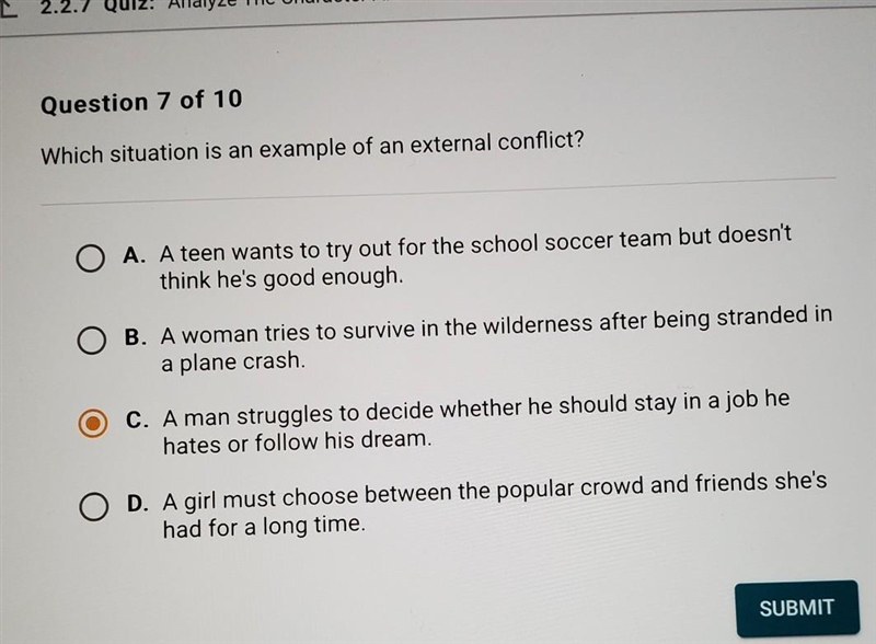 Which situation is an example of an external conflict?​-example-1