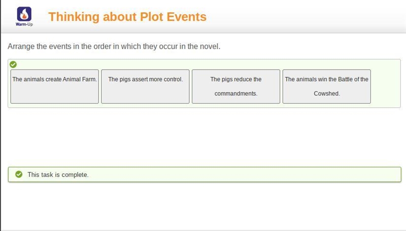 Arrange the events in the order in which they occur in the novel. The pigs reduce-example-1