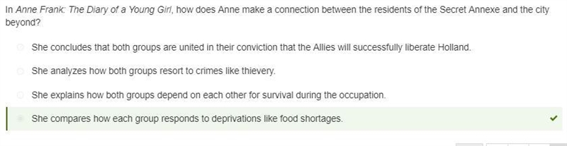 In Anne Frank: The Diary of a Young Girl, how does Anne make a connection between-example-1