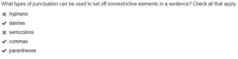 What types of punctuation can be used to set off nonrestrictive elements in a sentence-example-1