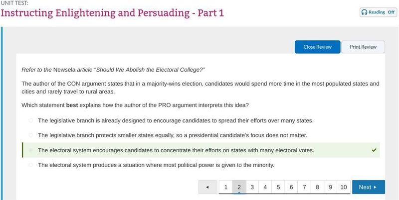 Refer to the Newsela article “Should We Abolish the Electoral College?” The author-example-1