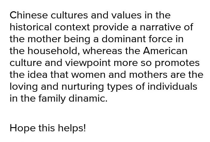 Write a 250-word essay in which you describe how Chinese and American cultures, cultural-example-2