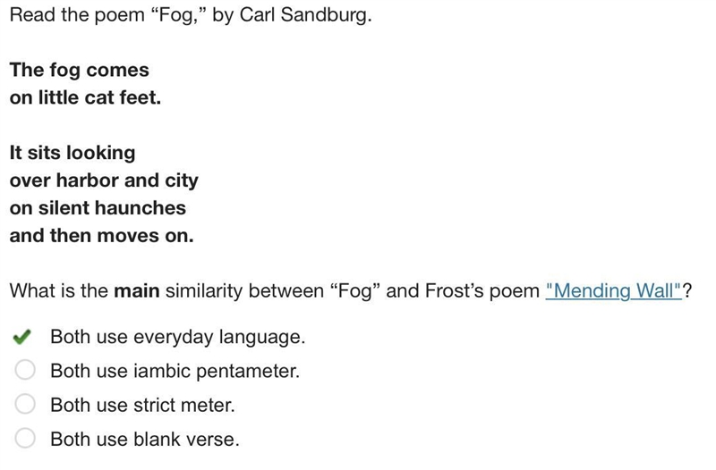 What is the main similarity between "Fog" and Frost's poem "Mending-example-1