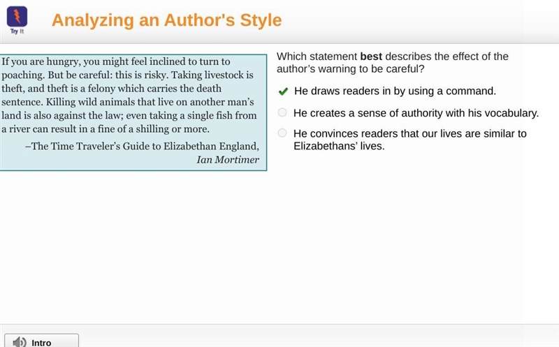 Which statement best describes the effect of the author’s warning to be careful? He-example-1