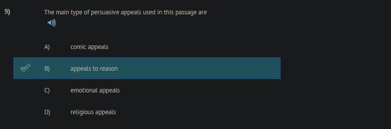 2) The main type of persuasive appeals used in this passage are A) comic appeals B-example-1