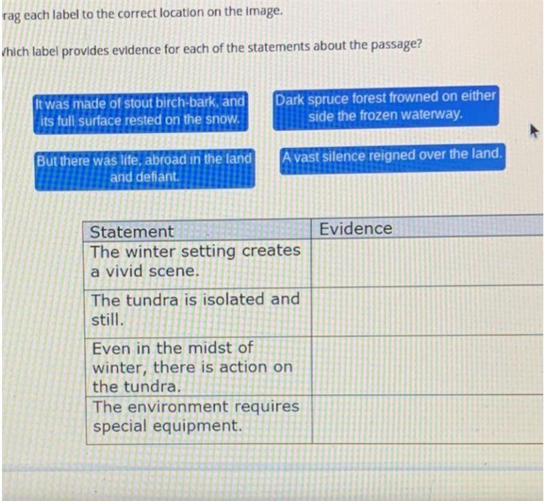 Which label provides evidence for each of the statements about the passage?-example-1