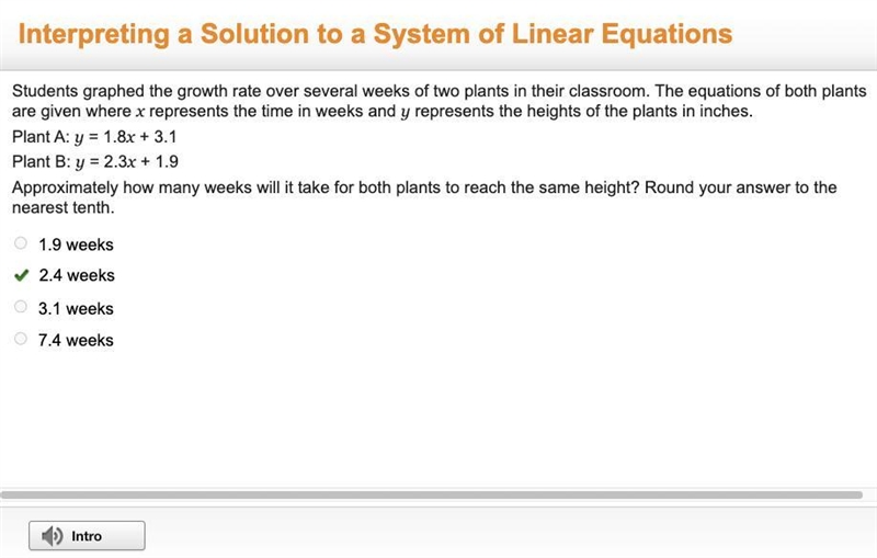 Wth rate over several weeks of two plants in their classroom. The equations of both-example-1