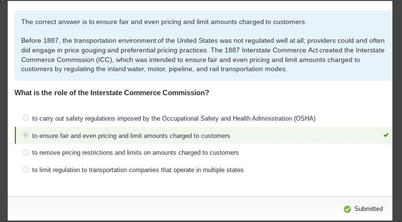 Help 30 points!! What is the role of the Interstate Commerce Commission? to ensure-example-1