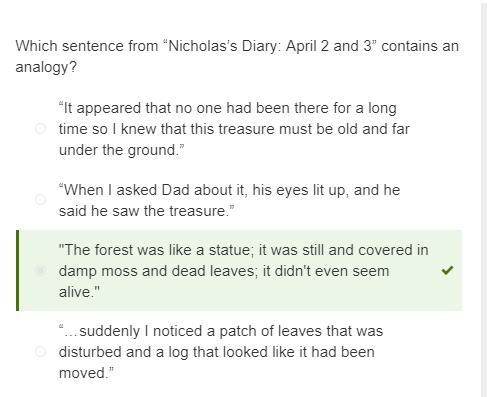 Which sentence from “Nicholas’s Diary: April 2 and 3” contains an analogy? "The-example-1