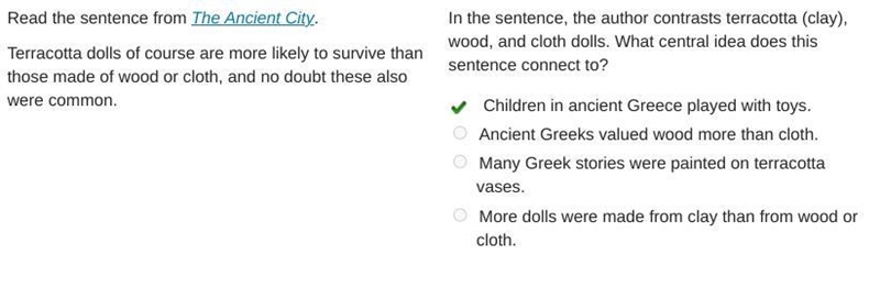 Read the sentence from The Ancient City. Terracotta dolls of course are more likely-example-1