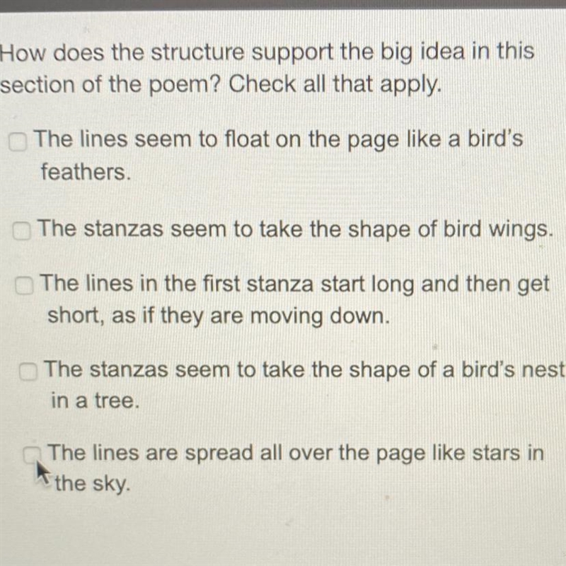 How does the structure support the big idea in this section of the poem? Check all-example-1