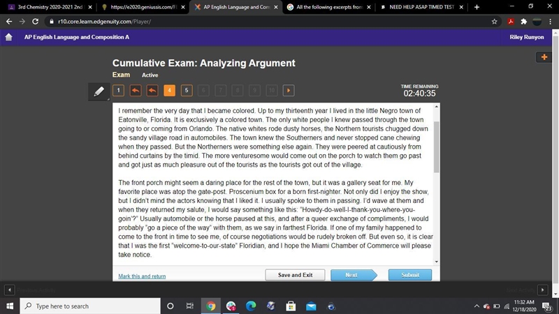 NEED HELP ASAP TIMED The passage focuses primarily on A. the speaker’s early experiences-example-1