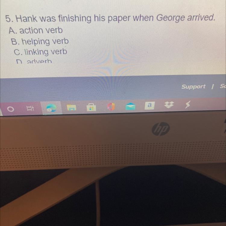 Hank was finishing his paper when George arrived?? Which part of speech is it??-example-1