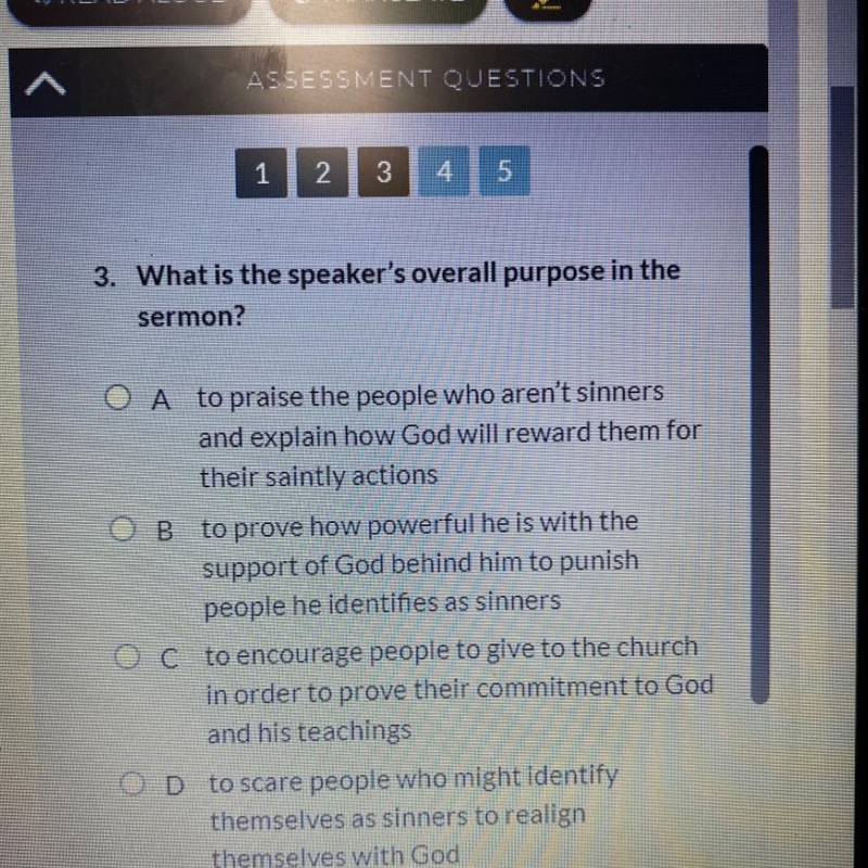 What is the speaker’s overall purpose in the sermon ?-example-1