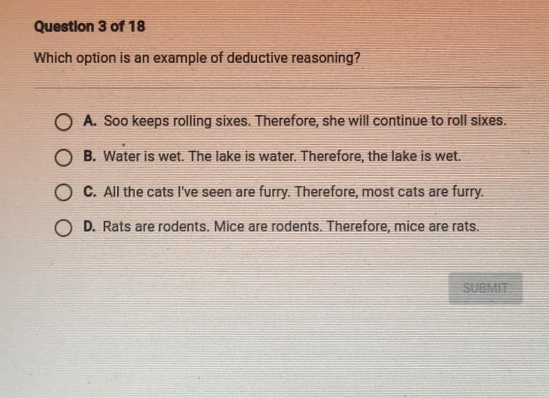 Which option is an example of decutive reasoning?​-example-1