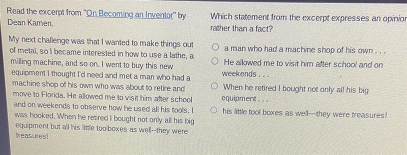 Read the excerpt from "On Becoming an Inventor" by Dean Kamen. Which statement-example-1