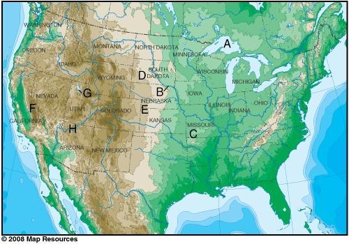 Look up the areas indicated on the map using the Internet, and match the place to-example-1