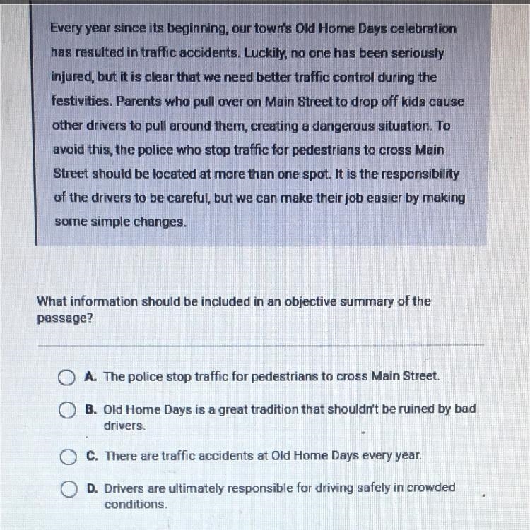 What information should be included in an objective summary of the passage? A. The-example-1