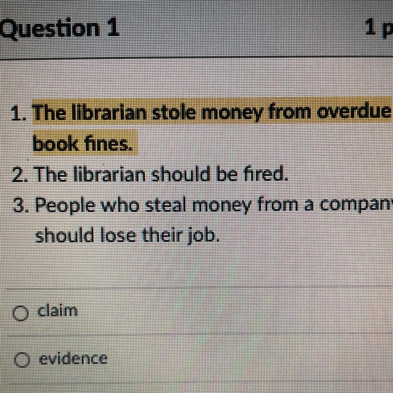 Is the highlighted a claim, reasoning or evidence?-example-1