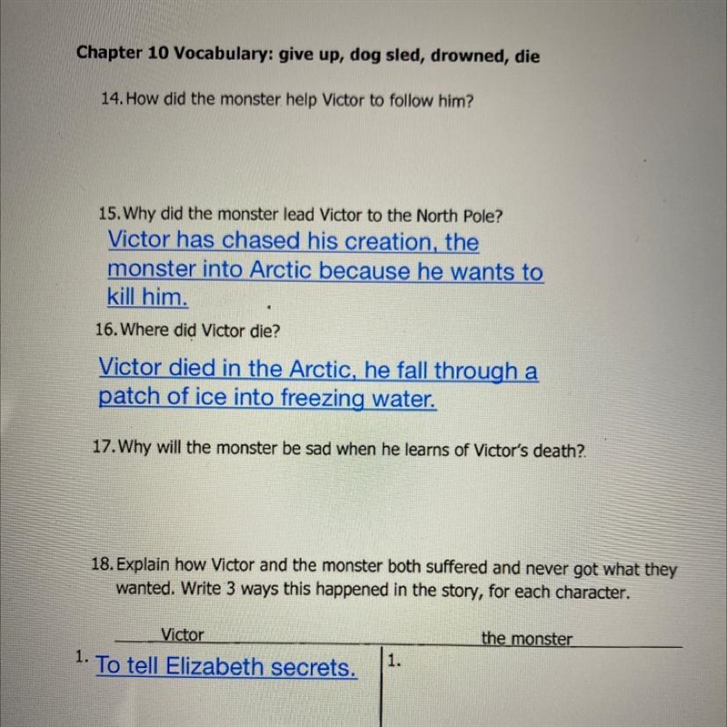 Why will the monster be said when he learns of Victors death (17)-example-1