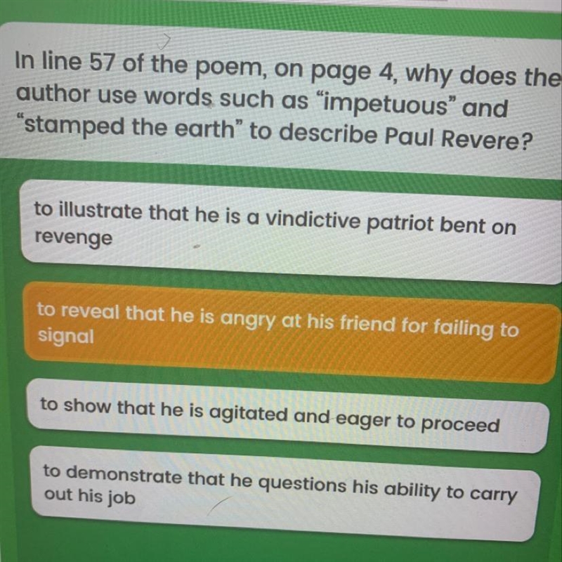 In line 57 of the poem on page 4 why does the author use words such as impetuous and-example-1