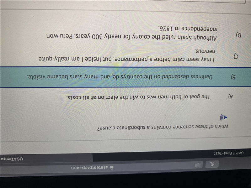 Which of these contains a subordinate clause?-example-1