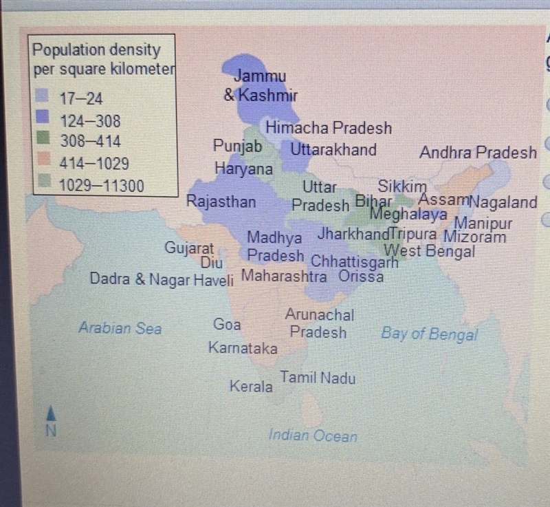 According to the map, which of these regions has the greatest population density?​-example-1