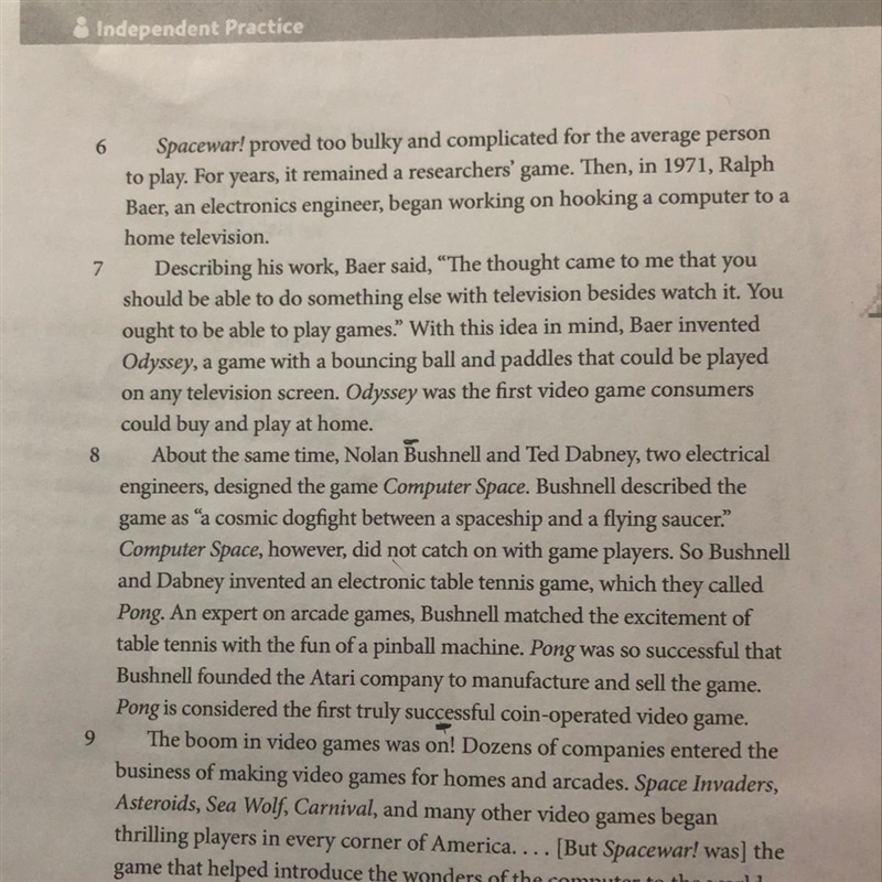 Part A Which sentence best summarizes key details in paragraph 8? A Nolan Bushnell-example-1