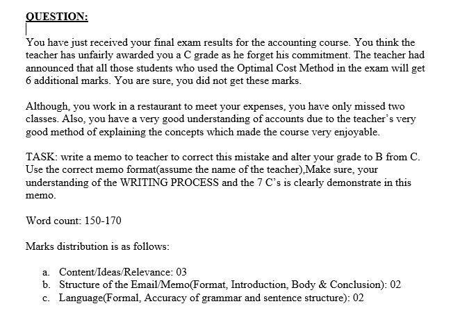 QUESTION: You have just received your final exam results for the accounting course-example-1