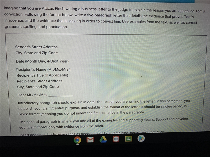 Imagine that you were Atticus finch writing a business letter to the judge to explain-example-1