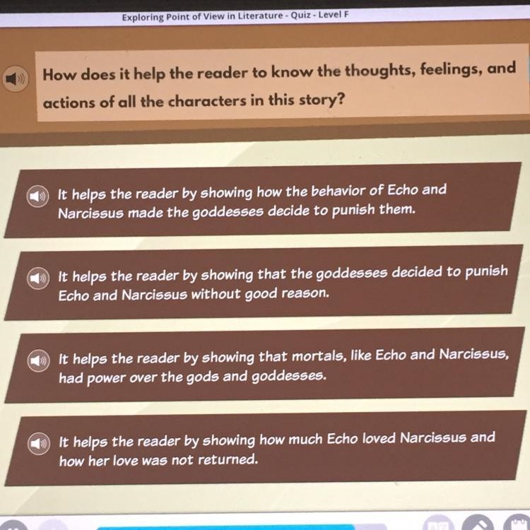 PLEASE HELP!! How does it help the reader to know the thoughts, feelings, and actions-example-1