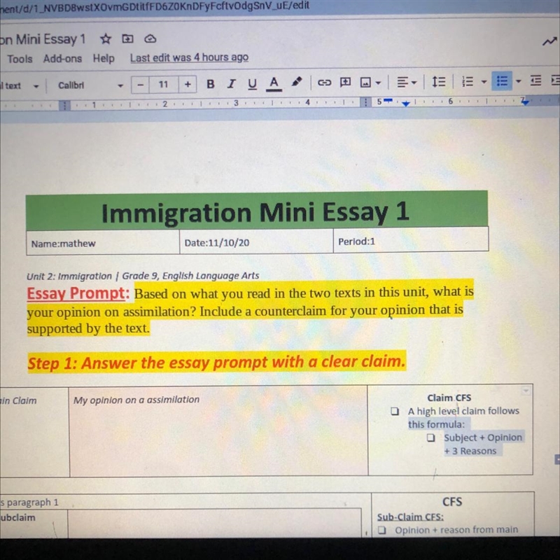 What is your opinion on assimilation and write a counter claim-example-1