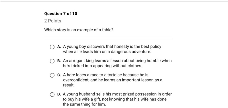 Help!!!! Which story is an example of a fable-example-1