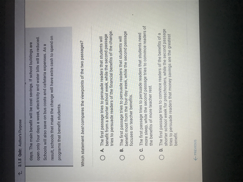 Which two statements best compares the viewpoints of the two passage-example-2