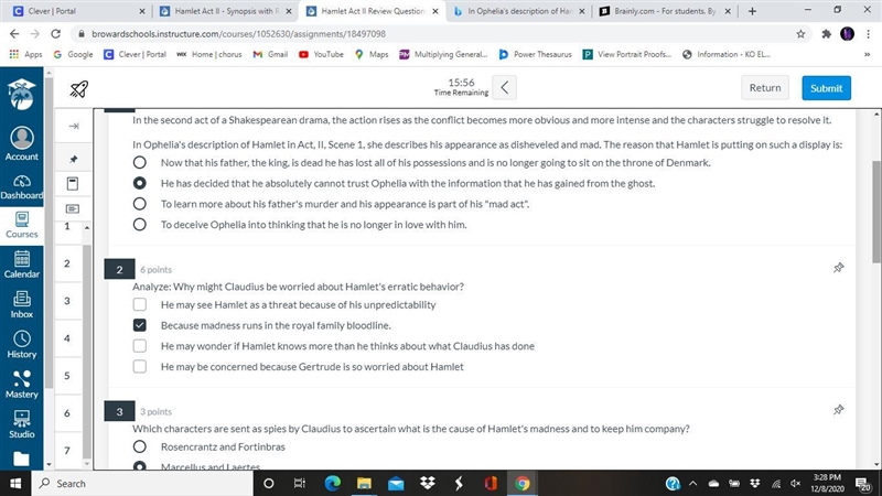 WHATS THE ANSWER In Ophelia's description of Hamlet in Act, II, Scene 1, she describes-example-1