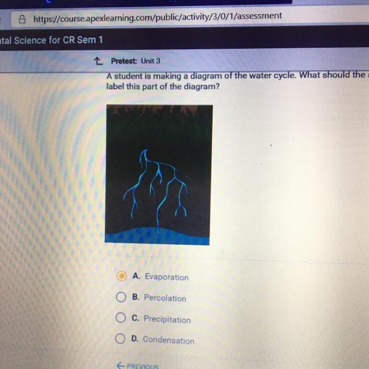 A student is making a diagram of the water cycle. What should the student label this-example-1