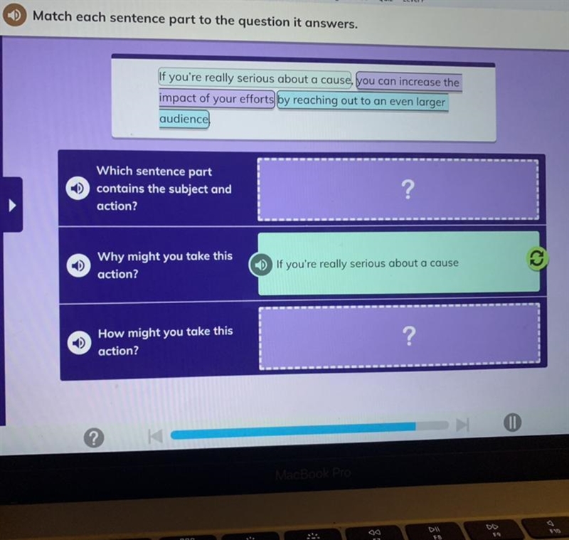 Match each sentence part to the question is answers:-example-1