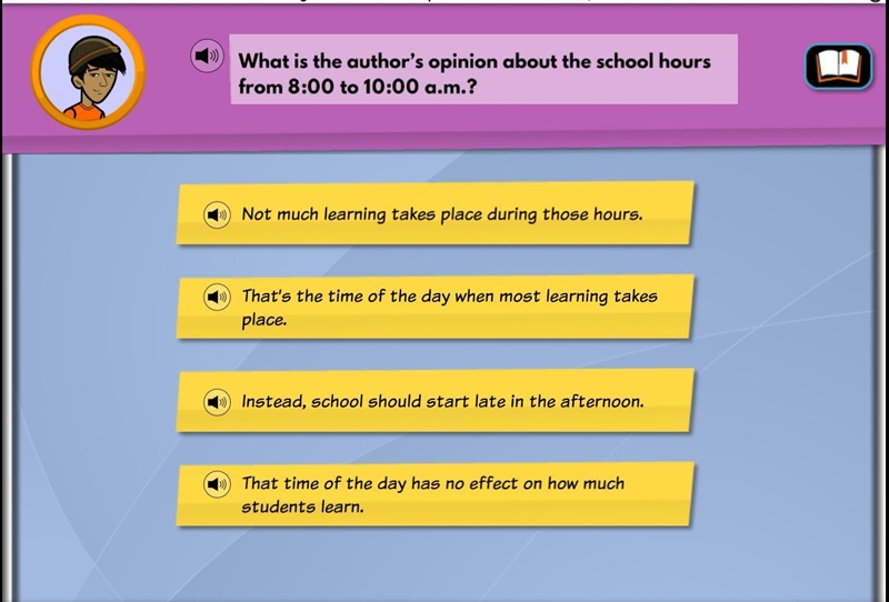 What is the author's opinion about the school hours from 8:00 to 10:00 a.m.?-example-1