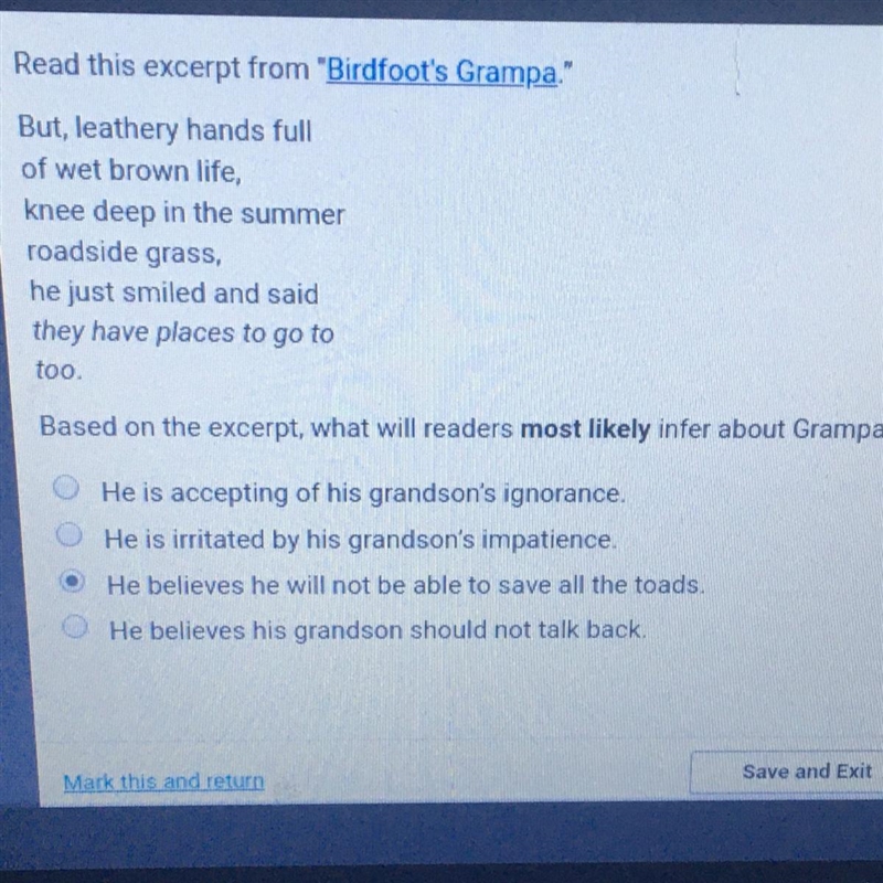 Read this excerpt from "Birdfoot's Grampa." But, leathery hands full of-example-1